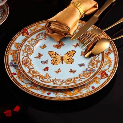 Bone china Plate Tableware Ceramic plate Dinner Set Porcelain Dessert Plate Steak Salad Snack Cake Plates butterfly pattern