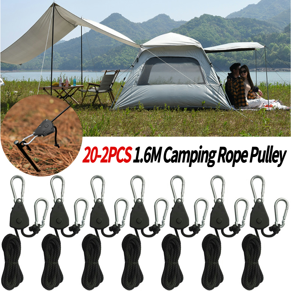 20-2PCS Hanger Pulley Ratchets Kayak Rope Rope Pulley 1/8 Lift Pulley Lock Tie Down Strap 1.6M Sky Curtain Tent for Camping