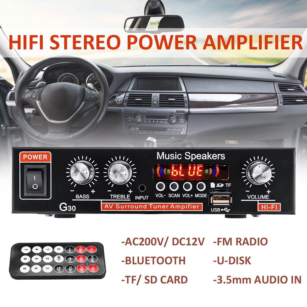 Universele G30 Hifi Bluetooth Car Audio Eindversterker Fm Radio Speler Ondersteuning Sd/Usb/Dvd/MP3 Met afstandsbediening