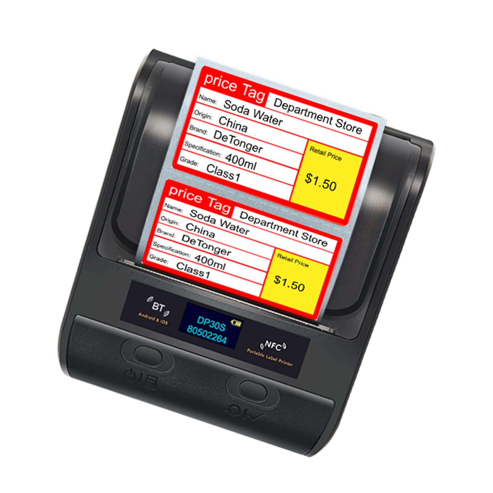 3 Inch Portable Wireless Thermal Printer USB BT NFC DP30 All in One Printer for Price Label Support ESC/POS Command for Retail: black