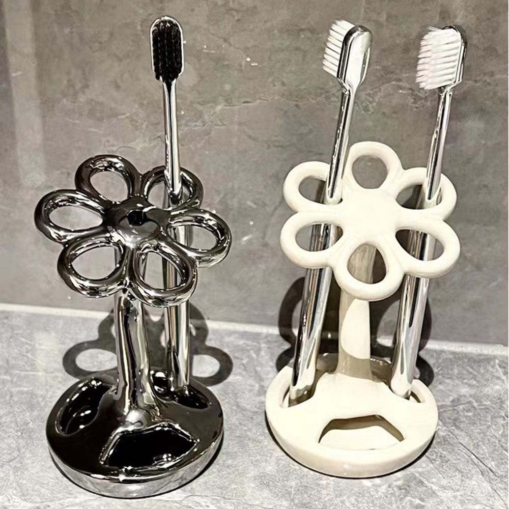 Ceramiczny pojemnik na szczoteczki robić zębów w kształcie kwiatka, oszczędzający miejsce, wodoodporny, antypoślizgowy stojak na szczoteczki robić zębów z 6 miejscami na pastę robić zębów.