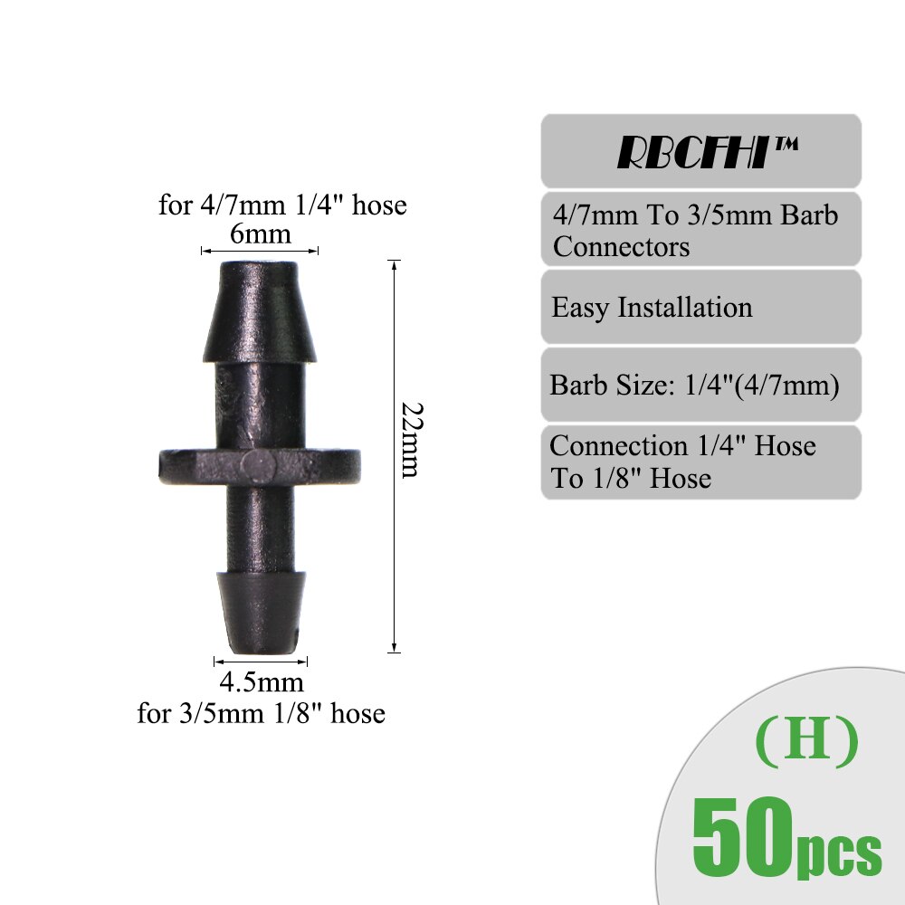 Rbcfhi bevattningssprinkler 3/8 tum 4- vägs vattenrörskoppling 4/7mm to 3/5mm slangböjningspilar korsavstängningskoppling: H