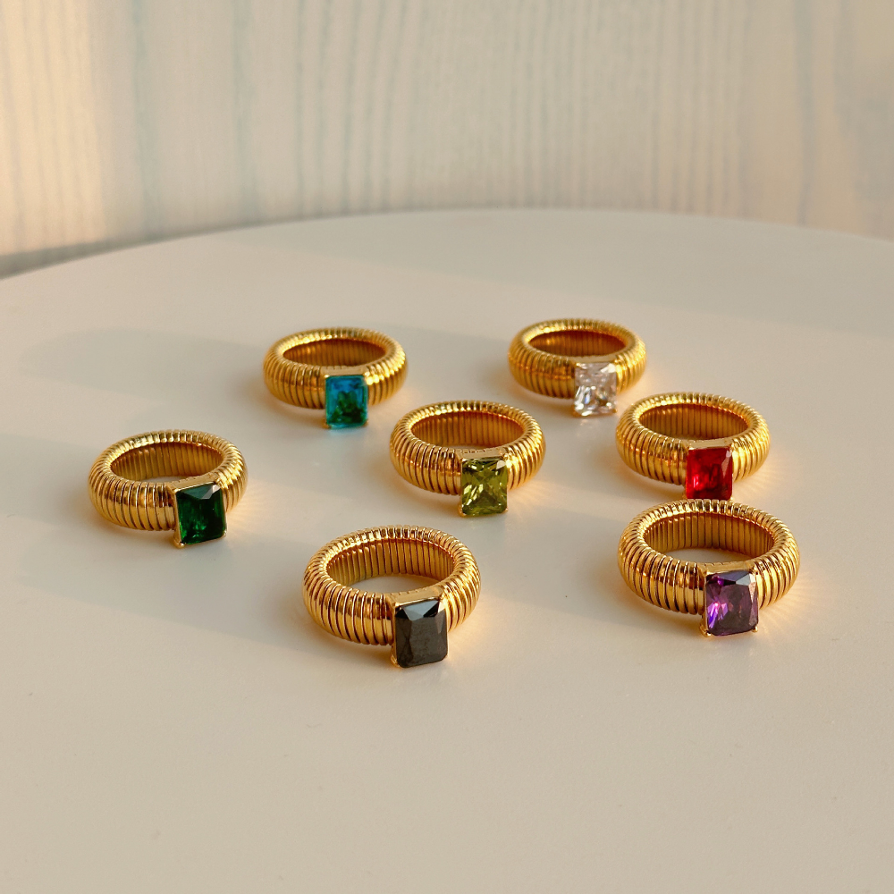 Anillos Punk exagerados de cristal multicolor para mujer, chapado en oro de 18 quilates, resistente al agua, anillo cuadrado grueso, joyería Vintage de hip hop