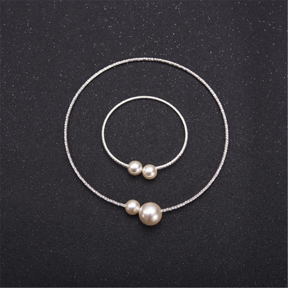 Eenvoudige Gesimuleerde Parel Bruids Sieraden Sets Crystal Mode Bruiloft Sieraden Ketting Armband Sets parel ketting bangle