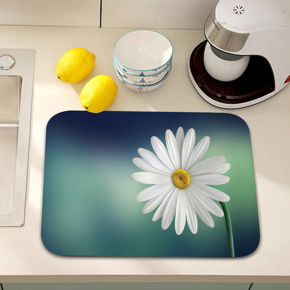 Blomstermarguerit superabsorberende kaffemåtte opvaskemåtte stor køkkentørremåtte hurtigttørrende badeværelsesafløbsmåtte køkken: 1 m2 / Rød