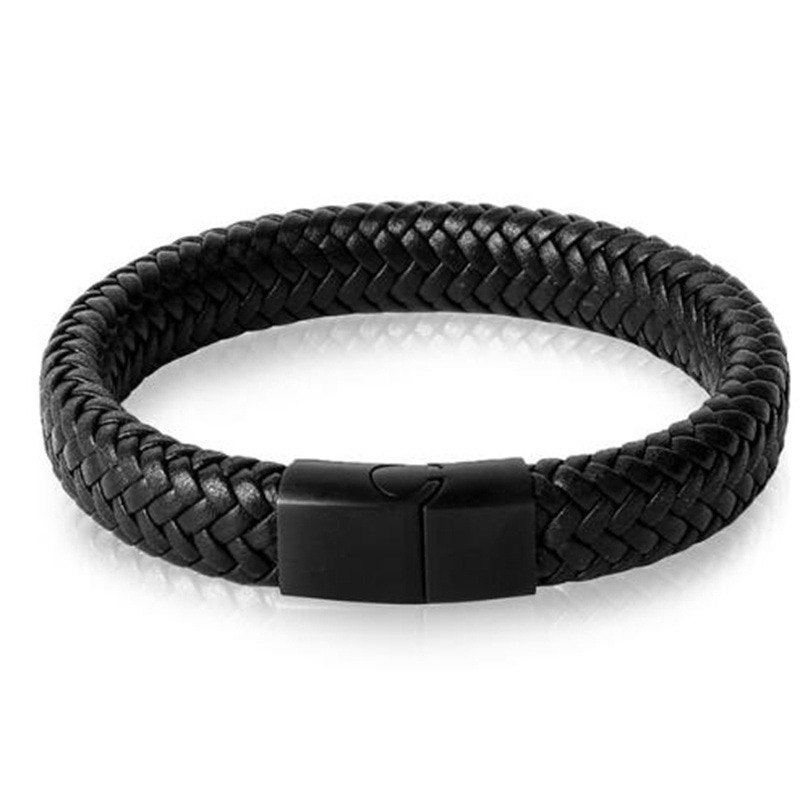 Zwart Gevlochten Lederen Wrap Armband Voor Mannen Infinity Armband Metalen Magnetische Clsap Manchet Bangle: A6783-black-22cm