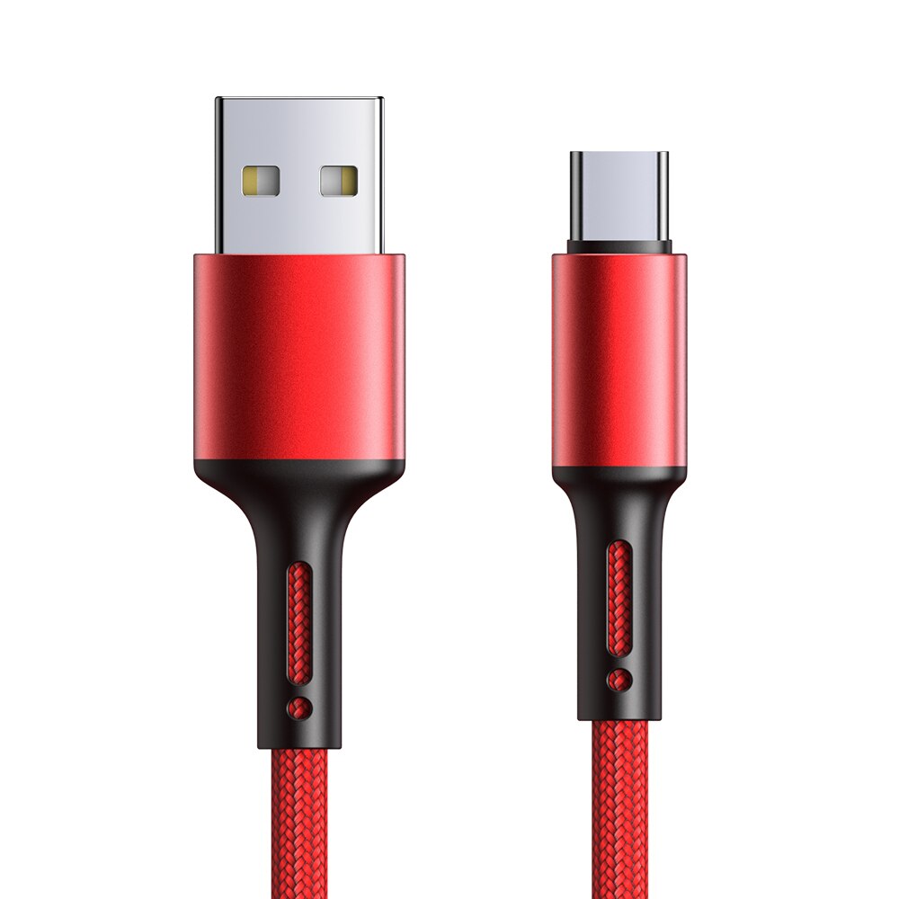 Câble USB de Type C pour recharge rapide et transfert de données, cordon de 2m/3m, compatible avec Samsung A51, A71, Huawei P30 Lite, Mate, Xiaomi Redmi Note 8, 9, 10: Rouge / 3M