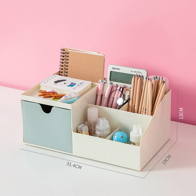 Cosmetic storage box cosmetic table storage box jewelry box plastic drawer dividing rubber band lipstick finishing rack: Blue