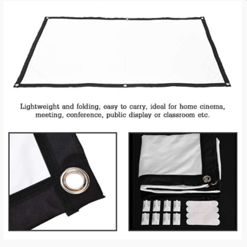 -84 Inch Portable Projection Screens 3D HD Wall Mounted Translucent Projection Screen Canvas 16:9 LED Projector Screen DIY Ho