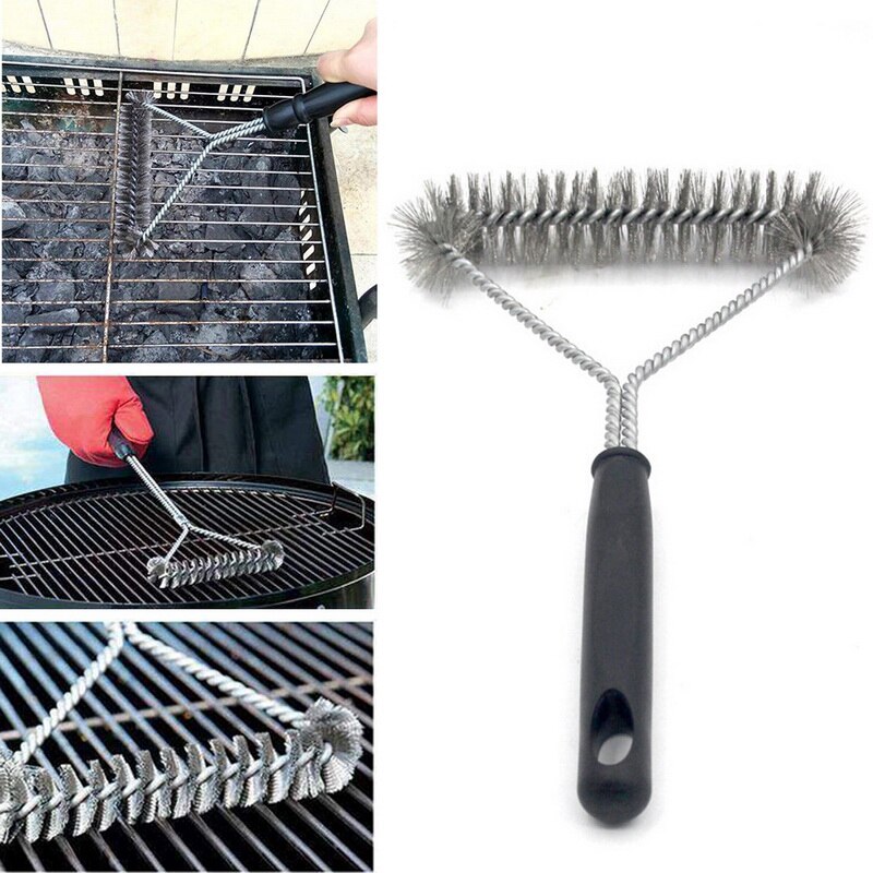 cepillo de limpieza para parrilla de barbacoa de 12 pulgadas, cerdas de alambre de acero inoxidable, raspador de 30CM para barbacoa, cepillo para limpieza de cables