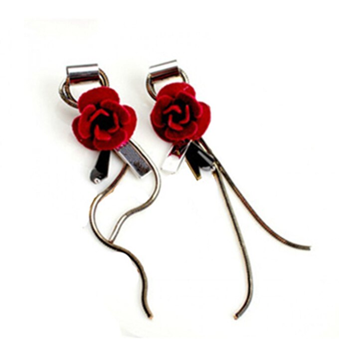 Rode Roos Oorbellen Strass Bloem Oorbellen Herfst En Winter Wilde Lange Tassel Earring Voor Vrouwen Bruiloft Sieraden Accessoires