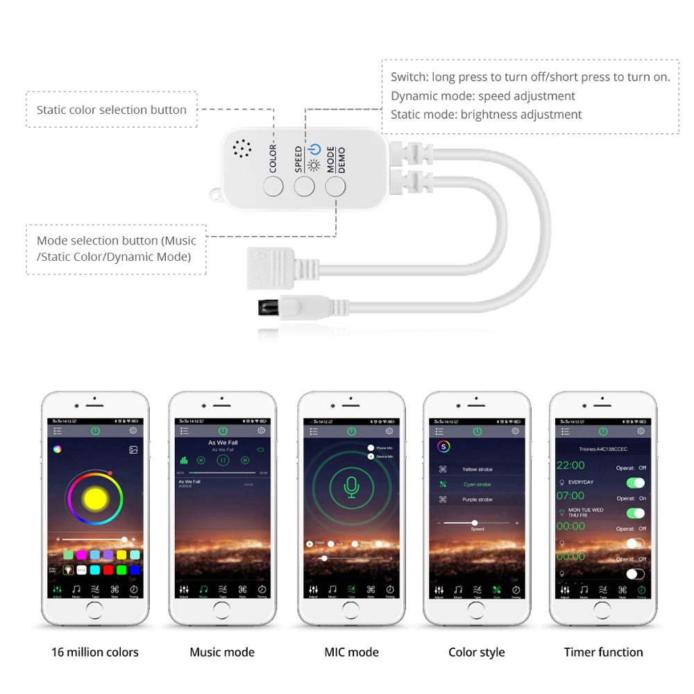 5m 10m 15m bluetooth app led strip strip rgb smart home dekorativt led light voice og music sync smart lampe til tv-fest til hjemmet