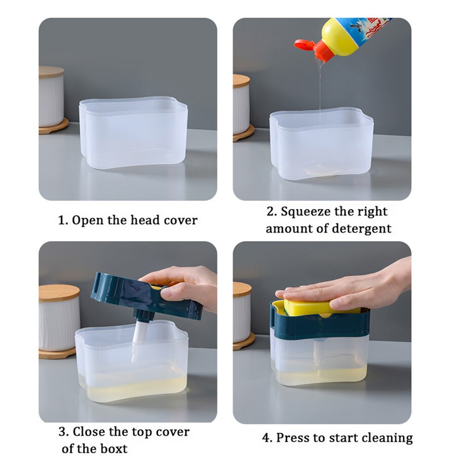 Dish Soap Dispenser Pump for Kitchen Washing Liquid Detergent Dispenser Home Sponge Holder with Sponge Kitchen Tool Supplies