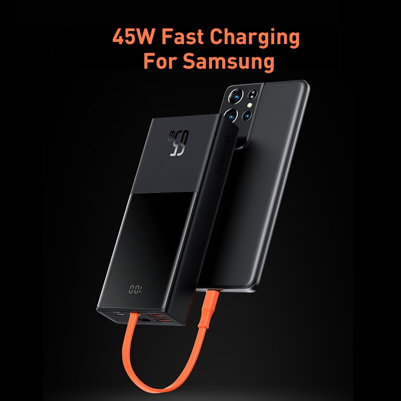 Baseus 65w power bank 20000mah com tipo c two-way cabo bateria externa para o telefone e notebook, três-port de carregamento rápido