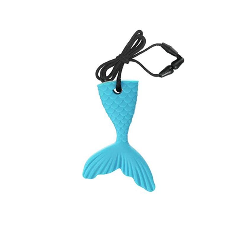 Silikone havfrue hale vedhæng vedhæng halskæde børn sensoriske tygge legetøj baby tænder molar stick børns varer: Himmelblå