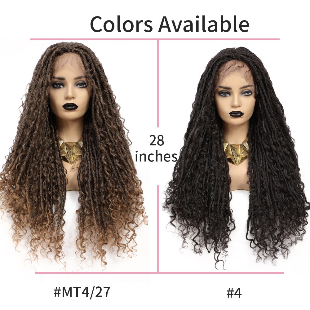 Soku Brown Dreadlocks Braided Wigs Synthetic Lace Frontal Wig with Faux Locs Curly River Crochet Braid Middle Part Braids Wig