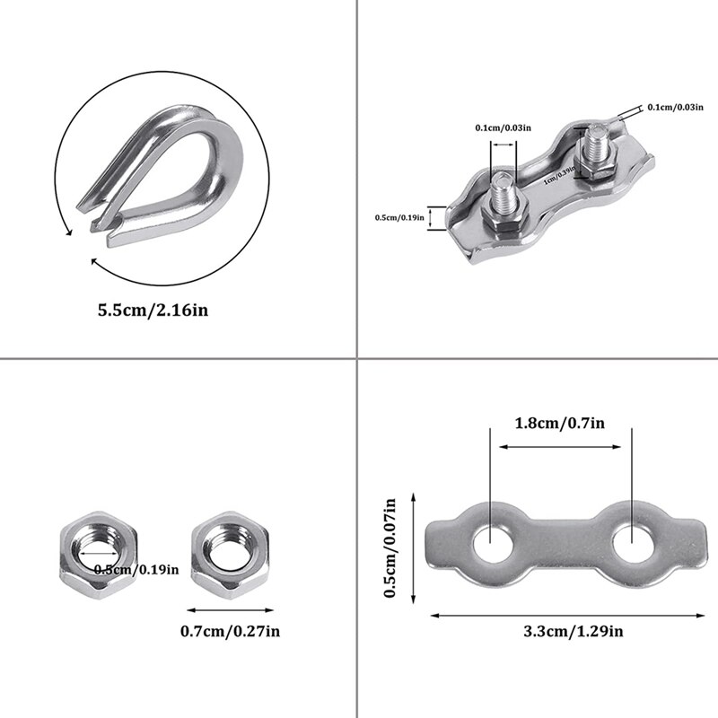 24Pcs Wire Rope Clamp 3mm, Wire Rope Clamp Rope Clip, Cable Marine Duplex Clip for Clothesline Awning Attachment