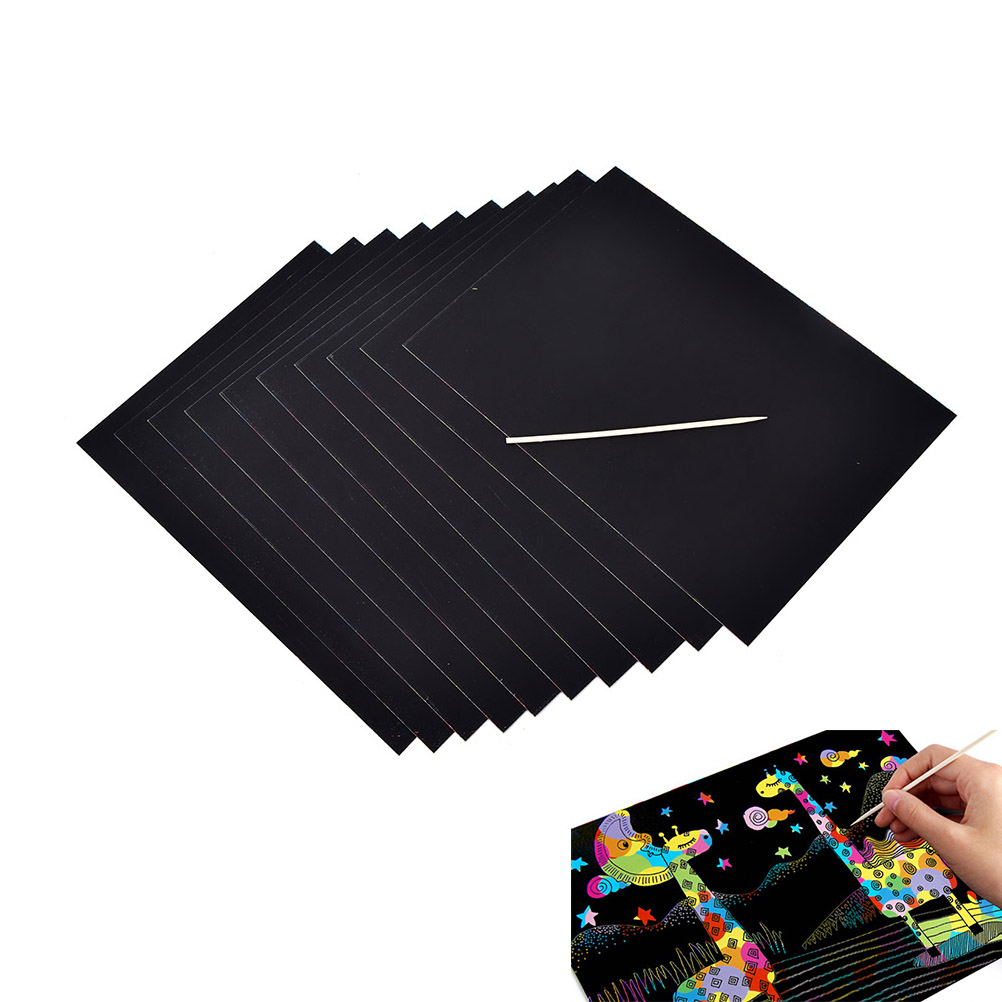 10 Sheets Rainbow Scratch Colourful Stencil Art Craft Engraving Paper With Pen Drawing paper