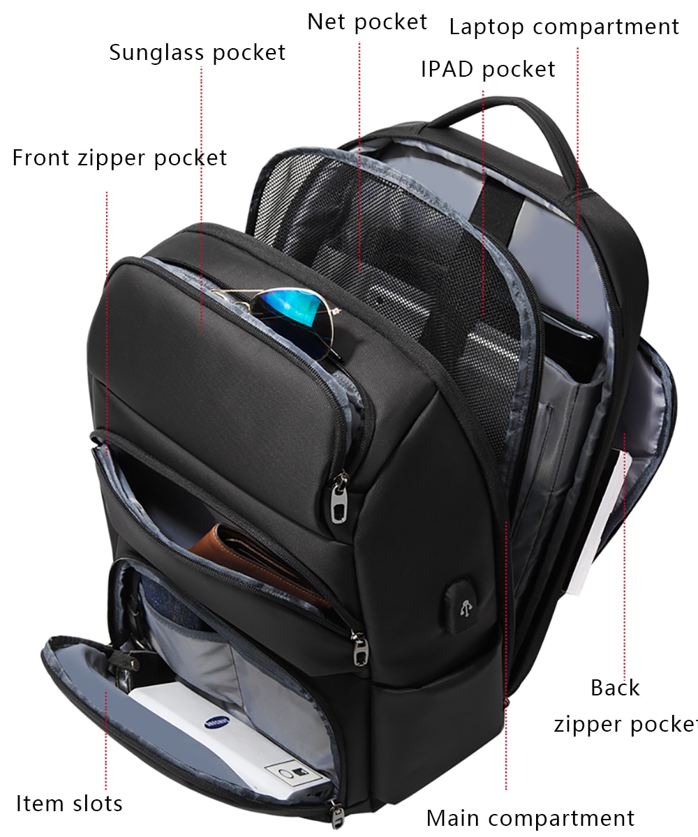 2021 nuovi zaini impermeabili borsa da scuola di ricarica USB zaino da uomo antifurto di grande capacità zaino da viaggio per Laptop da 17 pollici: black
