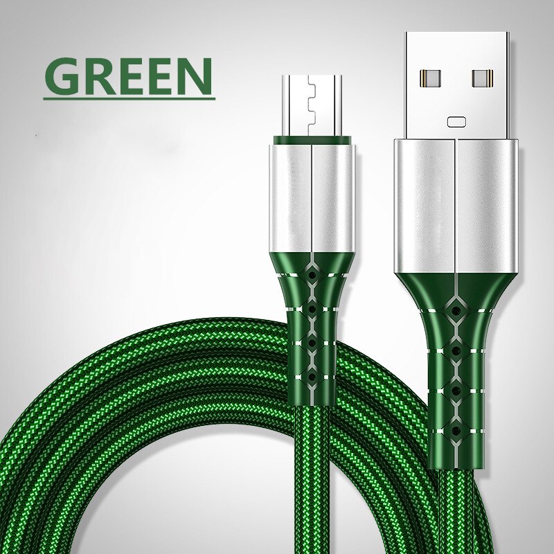 ROCK 3A Micro USB Fast Charge Cable Metal Nylon USB Data Cables for Xiaomi Samsung Tablet Android Mobile Phone USB Charging Cord: Green / 1.5m(4.92FT)