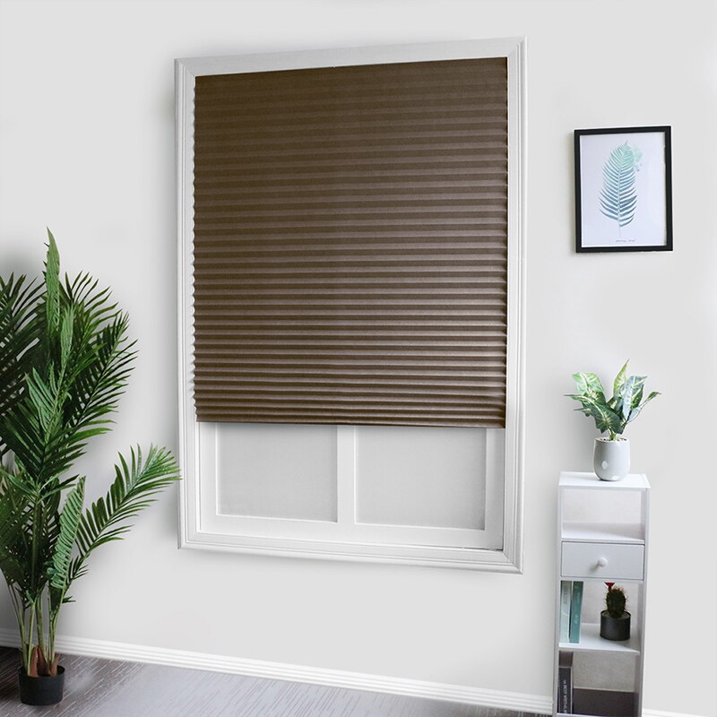 Self-Adhesive Pleated Blinds Blinds Curtains Living Room Half Blackout Window Curtains For Bathroom Balcony Shades: Coffee color