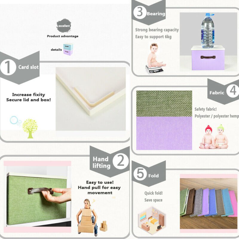 Linen Clothes Storage Box Folding Home Sundries Organizer Foldable Storage Box Lids Stackable Polyester Fabric Container