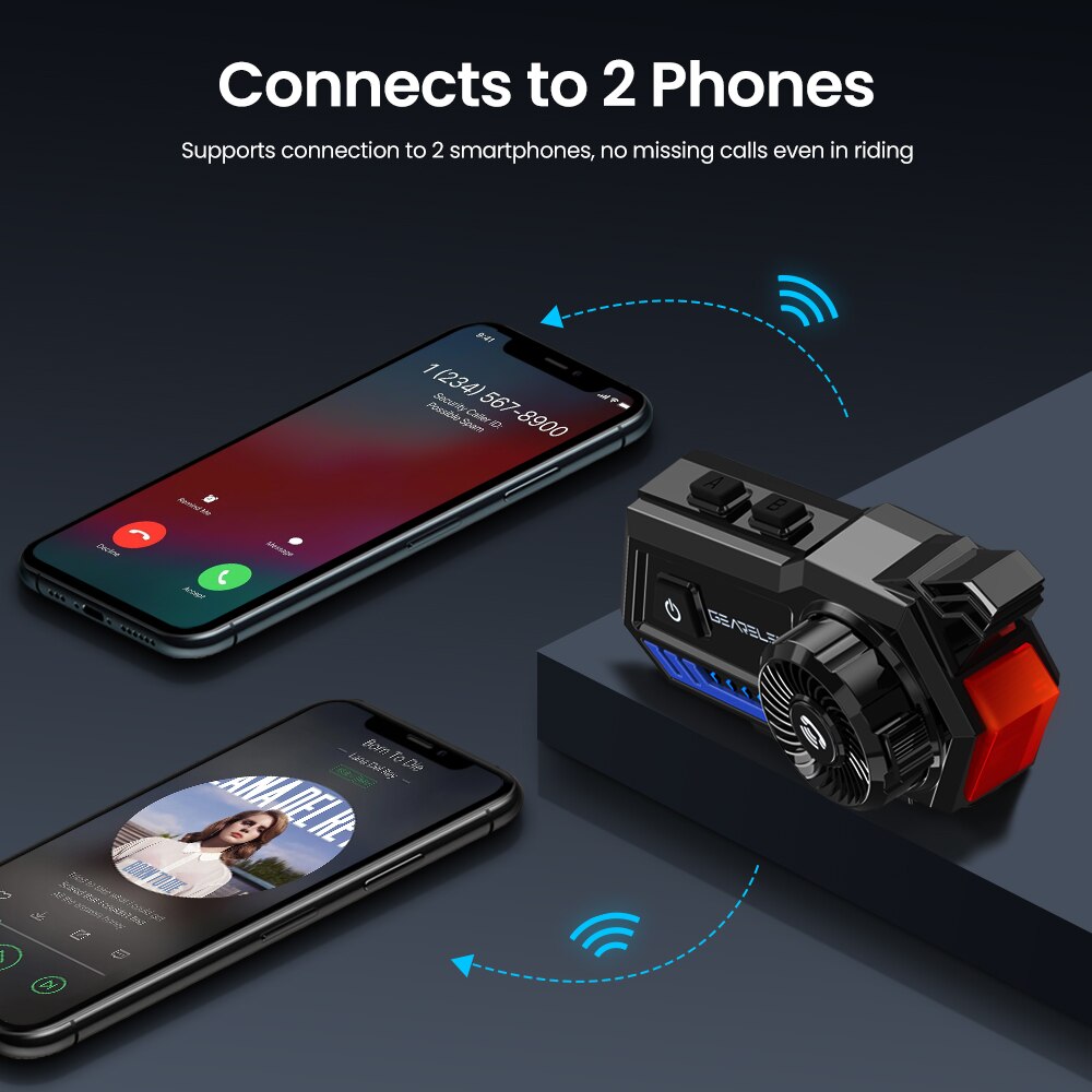 Gearelec X5 Motorhelm Headset Bt 5.2 Waterdichte Draadloze Hoofdtelefoon Voice Control Roise Reductie Fm Radio Waarschuwingslampje