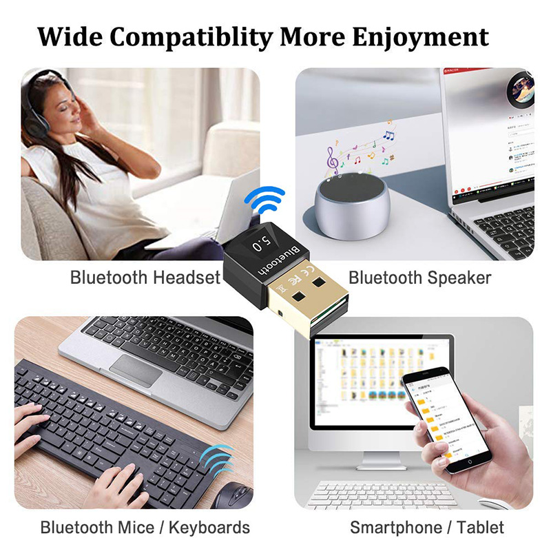 Hannord Bluetooth Adapter USB Mini Bluetooth 5.0 Dongle for Computer Desktop Laptop Wireless Headphones Speakers Keyboard Mouse