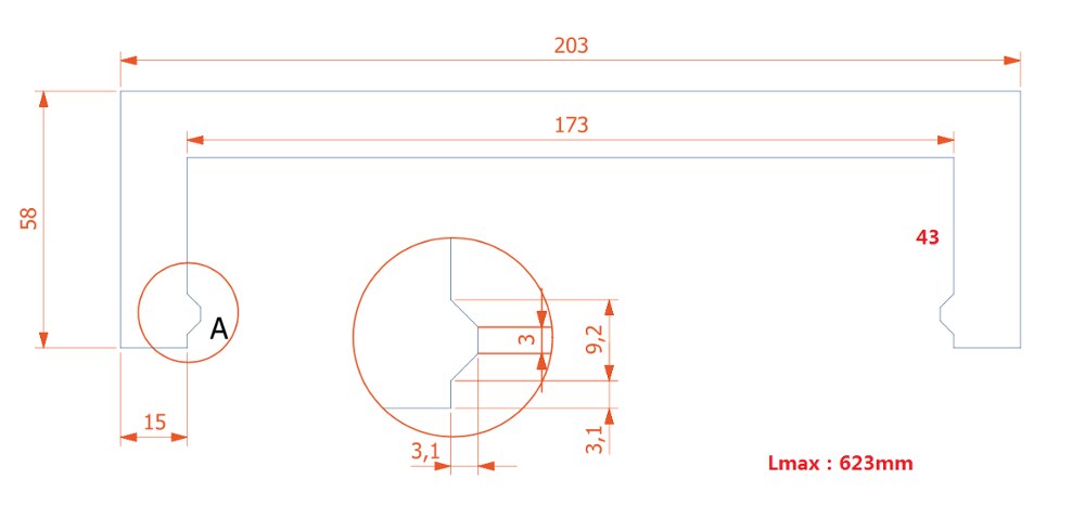 Bellows for machine vertical axis, width 203 mm x Height 58 mm x Lmax 623 mm
