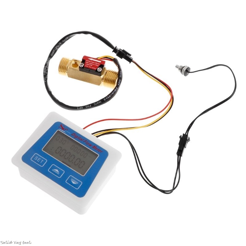 Lcd-scherm Digitale Flow Meter + Messing Flow Sensor Temperatuur Meten YF-B7 Hall Sensor Meter