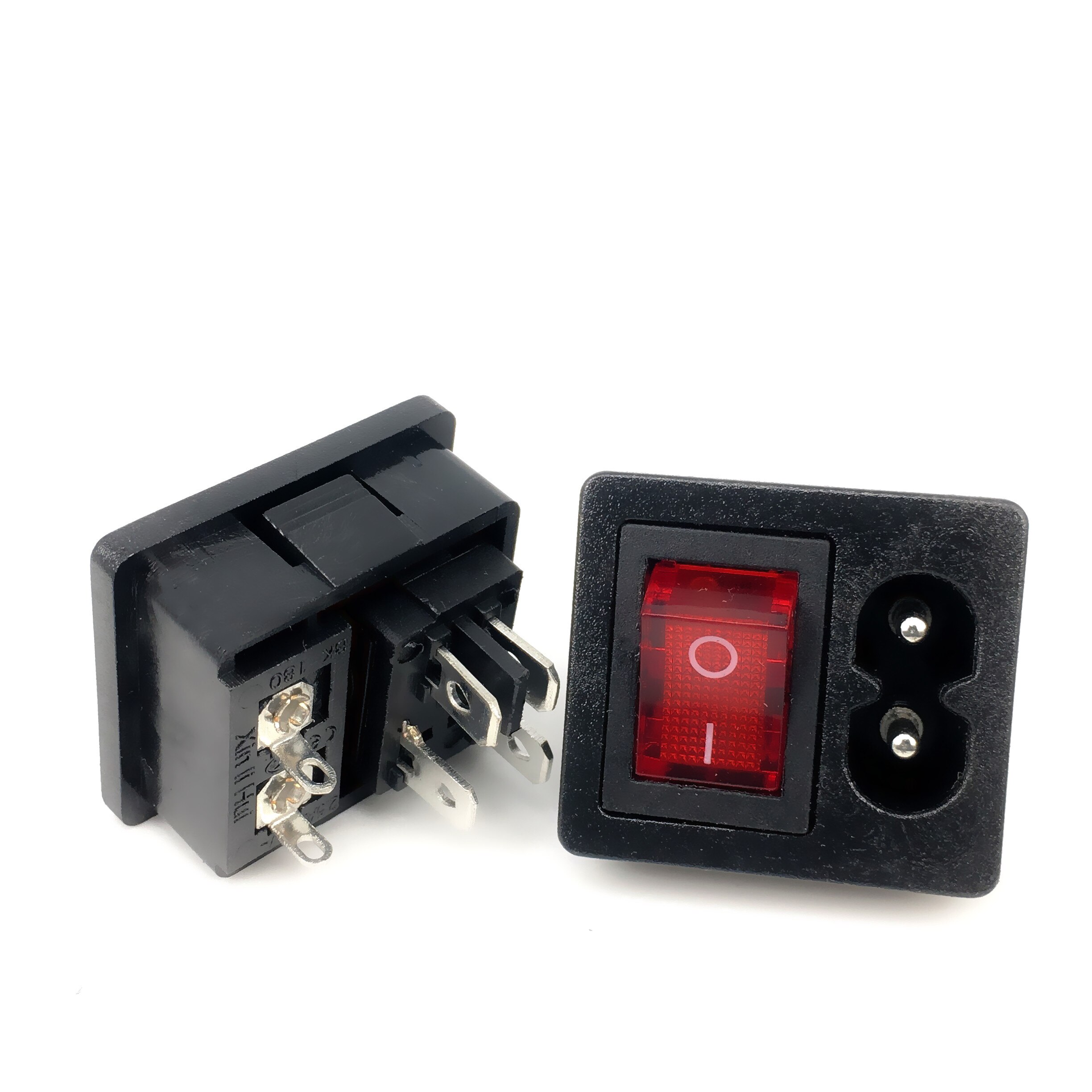10pcs/lot AC 2.5A 250V IEC 320 C8 Power Cord Inlet Socket receptacle With ON-OFF Red Light Rocker Switch for Computer Amplifier
