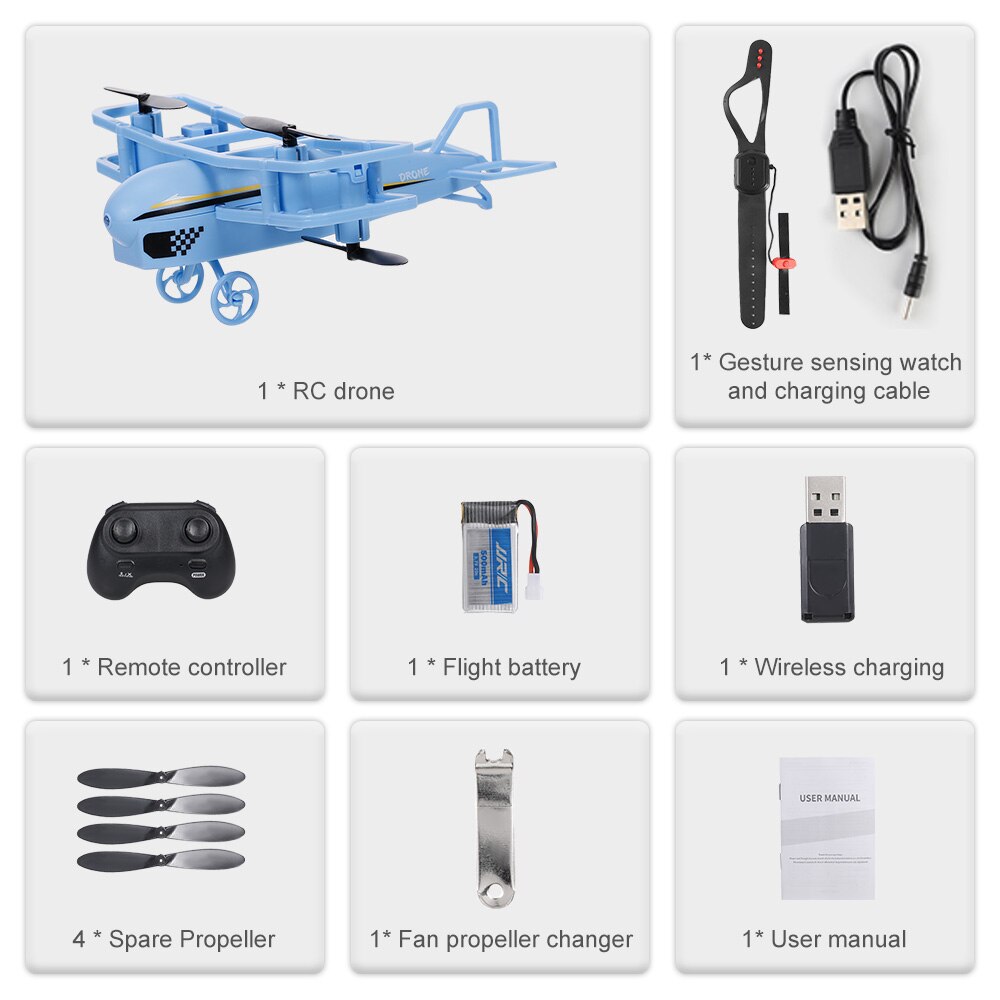 JJRC H95 RC Plane Mini Airplane Altitude Hold Function Auto Hover Headless Mode 360 Rotation One Button Takeoff Outdoor Toy: Blue 1B Watch