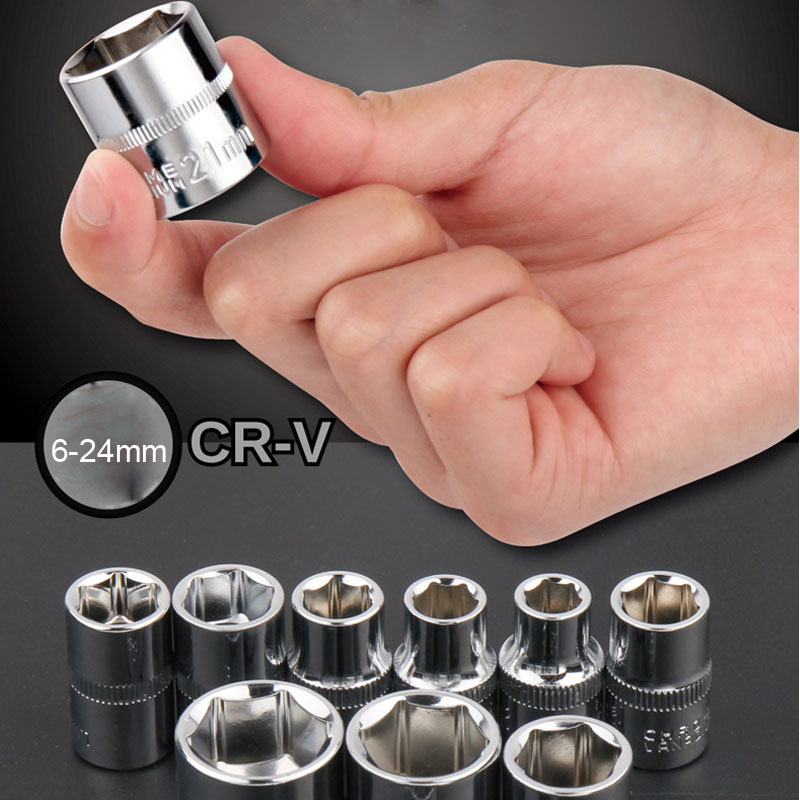 3/8" Drive Hex Socket 6-24mm Cr-v Alloy Steel Metric Wrench Socket Mirror Anti-rust Hexagon Socket Set for Auto Repair Hand Tool