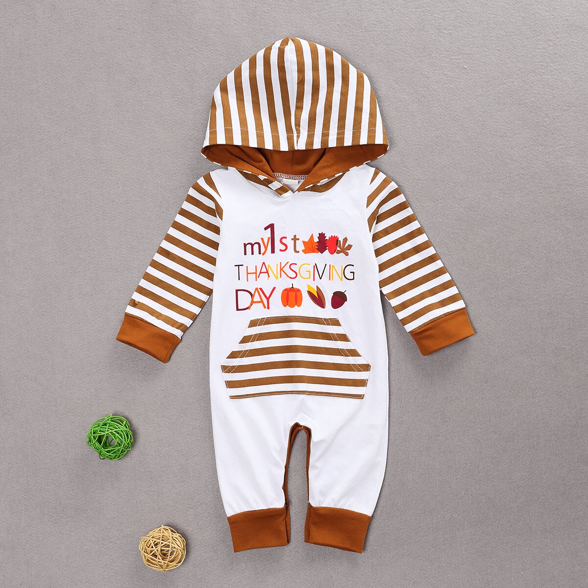 FOCUSNORM Halloween 0-18M Kleinkind Baby Mädchen Jungen Rompers Karikatur Kürbis gestreift mit Kapuze lang Ärmel Tasche Jumpsuits