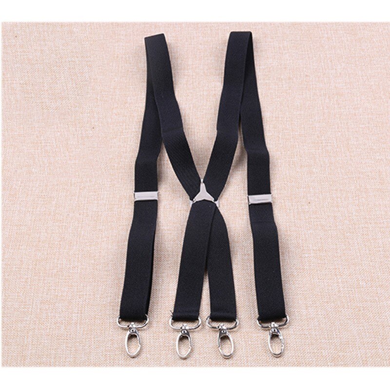 Bretelles unisexe pour adultes, 2.5cm de largeur, 4 crochets, bretelles réglables, élastique, dos, pour femmes, couleur unie: black