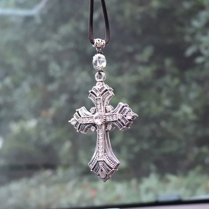 Cross Car Pendants For Auto Decor Jesus Christian Religious Car Rearview Mirror Hanging Ornaments Car Accessories For Man