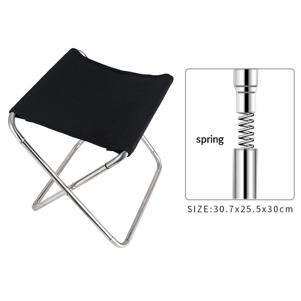 Mounchain Stainless Steel Spring Folding Chair Outdoor Sports Fishing Chair Hiking Camping Barbecue Folding Stool Equipment: black