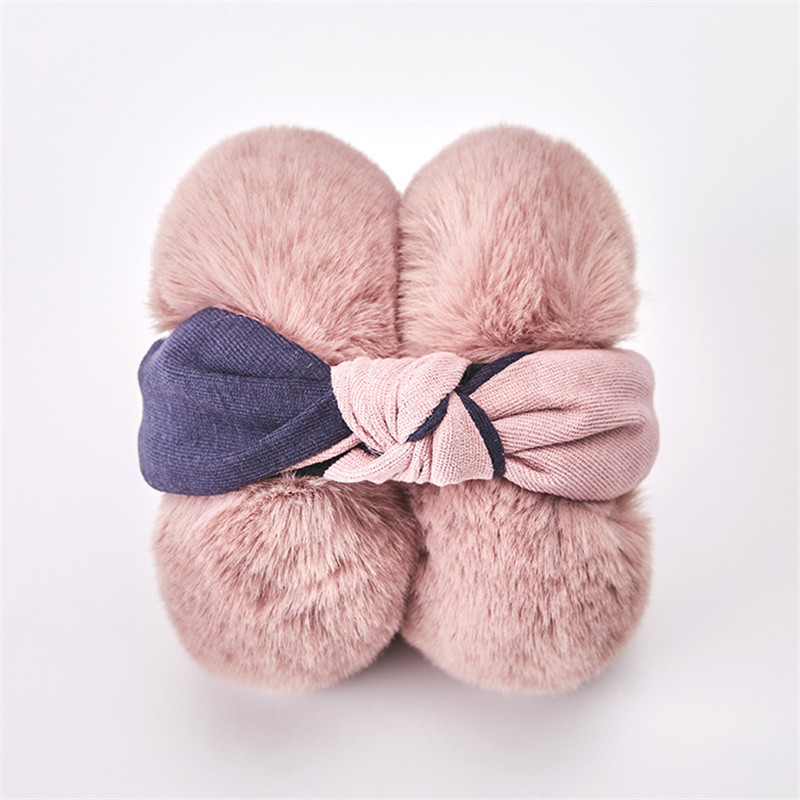 Winter Women Outdoor Earmuff Bowknot Foldable Cover Earphones Thick Plush Ear Warm Fluffy Fur Patchwork Headphone Girls