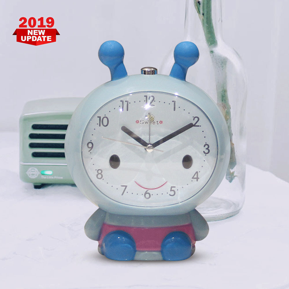 Talking Alarm Clock Dual Tone Alarm Bee Night Light Clock Student Bedside Cartoon Child Alarm Clock: blue