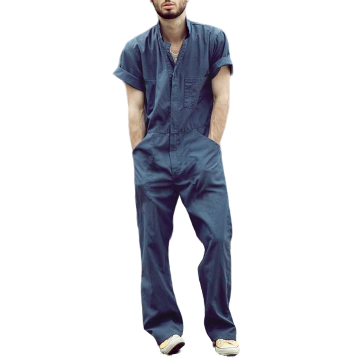Jumpsuit til mænd med korte ærmer basic arbejdsoverall løs cargo overalls ensfarvet afslappet joggers street wear bukser jumpsuit