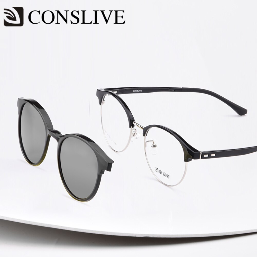 2 in 1 Eyeglasses with Clip on Sunglasses Women Glasses with Magnetic Sunglasses Round Glasses with Lenses 2134