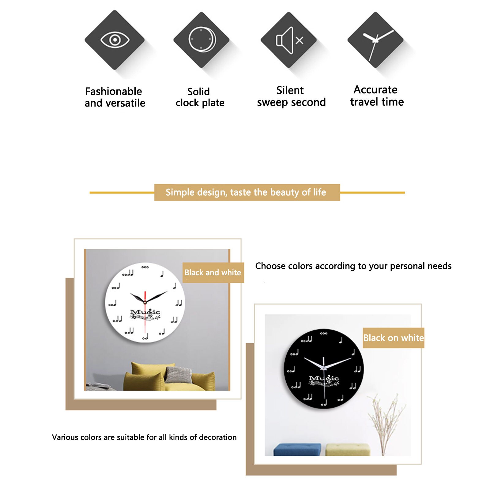 @ Musical Wall Clock 12-inch Mute Decorative Clock Bedroom Living Room Clocks Wall Art Home Decoration Classical Timers