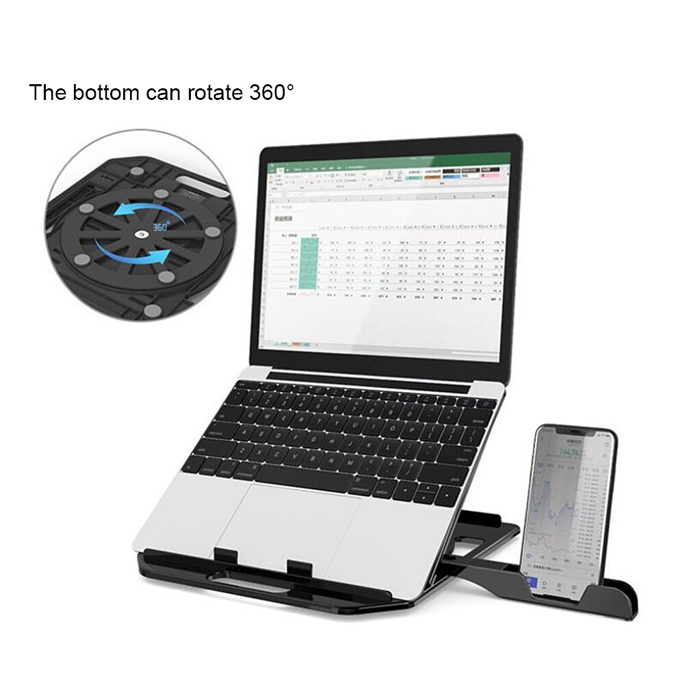Laptop Holder 360 Degree Rotating Bottom Stand Height Adjustable Computer Bracket Cooling Pad Rack For Macbook: Black