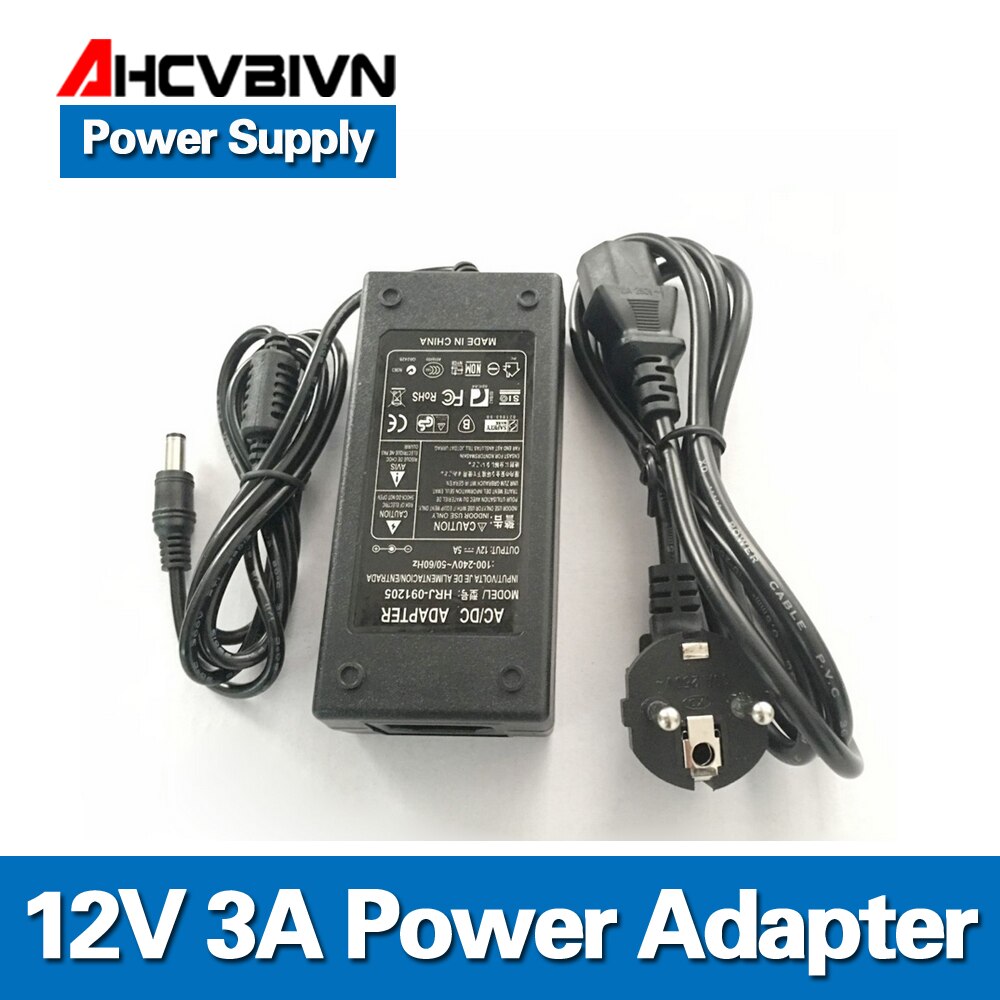 AHCVBIVN 12 v 3A 36 w AC Voor DC Voeding Adapter voor 2.1 & 2.5mm LED Strip Security Camera