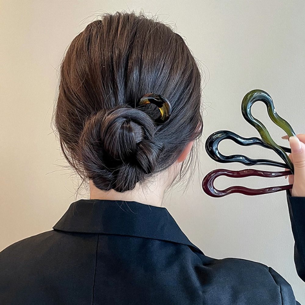 Horquilla para el pelo en forma de U, palitos para el pelo de geométrico a la de acetato, horquilla de carey, accesorios para la cabeza para mujeres y niñas