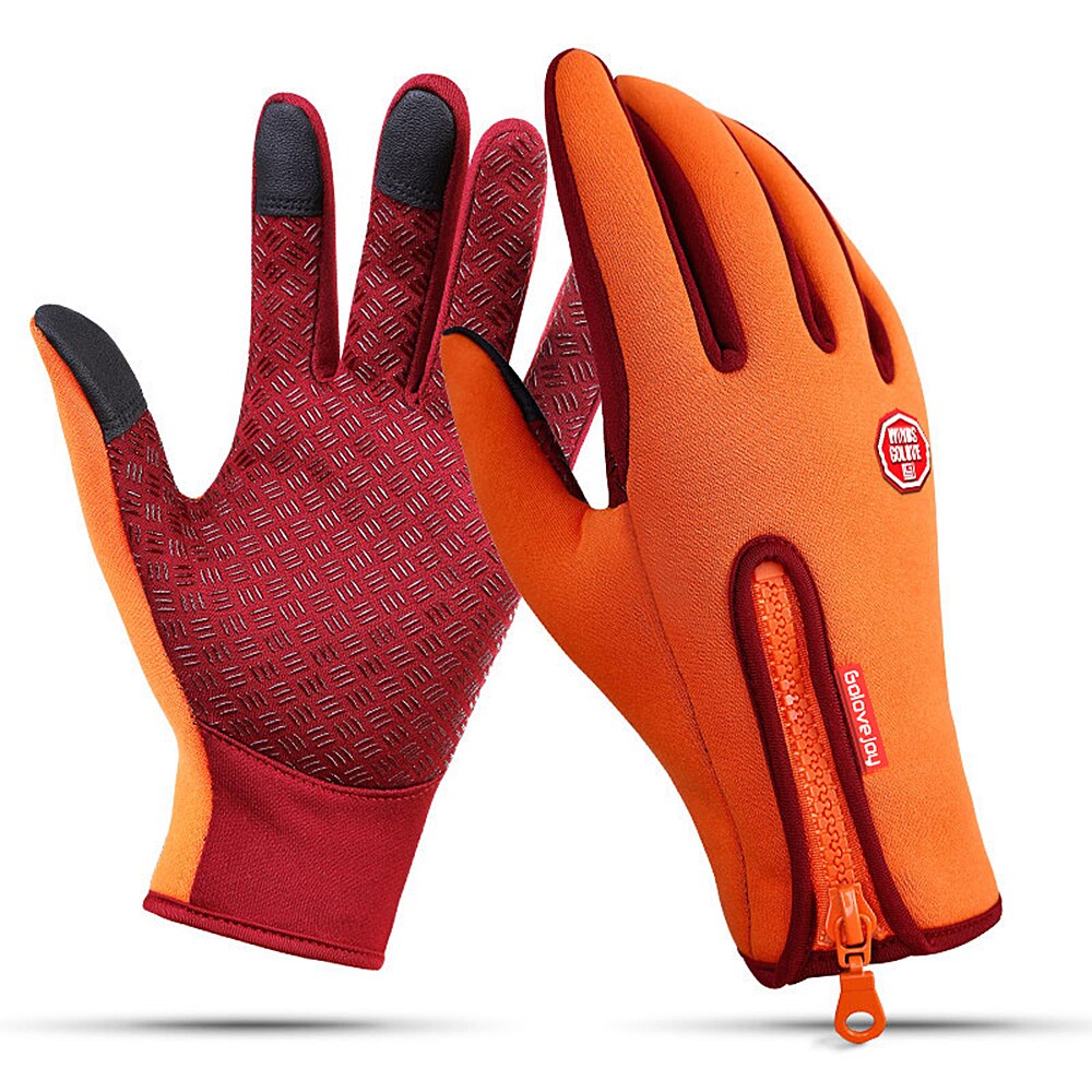 Gloves Outdoor Sport Riding Climbing Skiing Windproof Waterproof Warm Fleece Gloves Touch Screen Full Finger Gloves Bike Glove: Orange / L