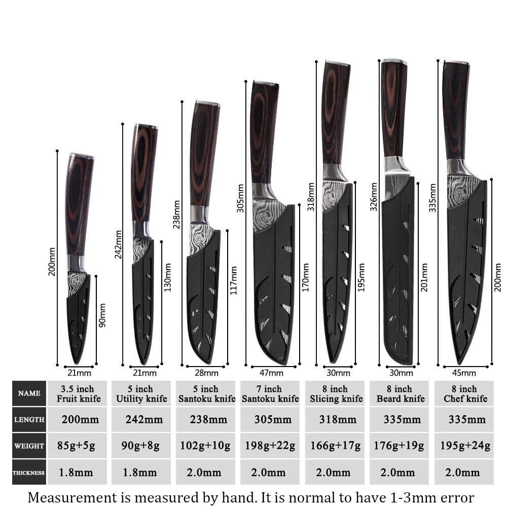 Super 8"inch Utility Chef Knives Imitation Damascus Steel Vein Santoku Kitchen Knives Carving Cleaver Slicing Knife