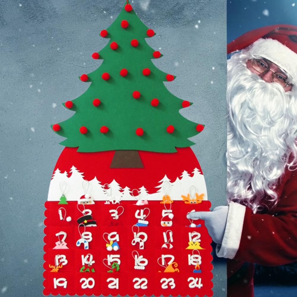 DIY Christmas Tree Felt Advent Calendar Countdown to Year Homemade Advent Calendar Christmas Party Decoration 52x95cm