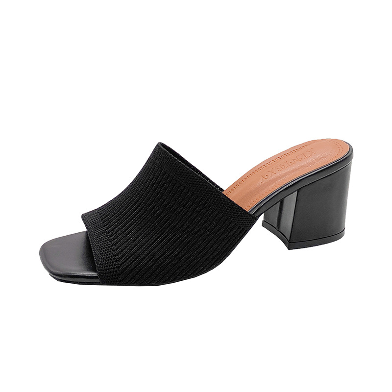 Sandalias de mujer, zapatillas de verano de lujo para exteriores, informales, talla 42, zapatos de mujer, tacones altos con punta abierta suave, sandalias negras: Negro / 39