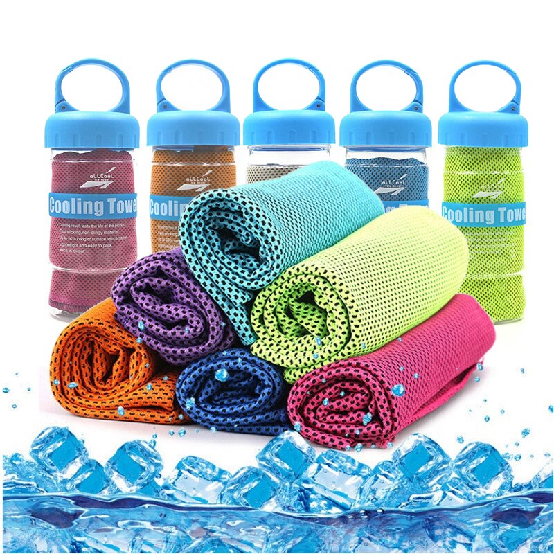 Serviette refroidissante instantanée chaude glace | Avec bouteille, serviette pour cyclisme, Jogging, sport de plein air, soulagement de la chaleur, serviette fraîche réutilisable